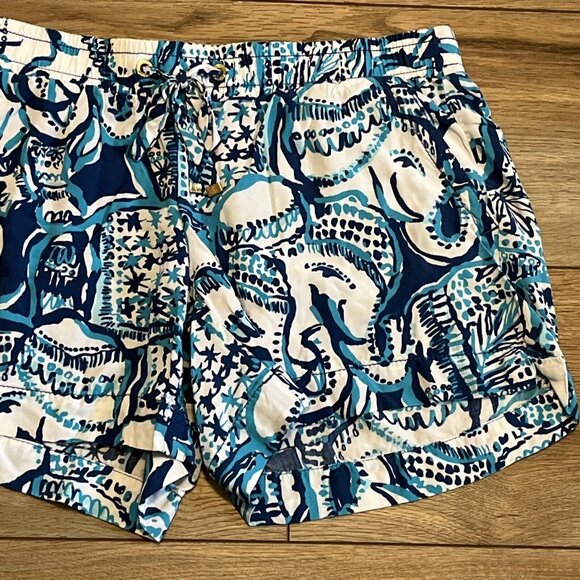 Lilly Pulitzer Katia Shorts SZ XS Keep on Trunkin Blue White Elephant Rayon - Picture 3 of 11